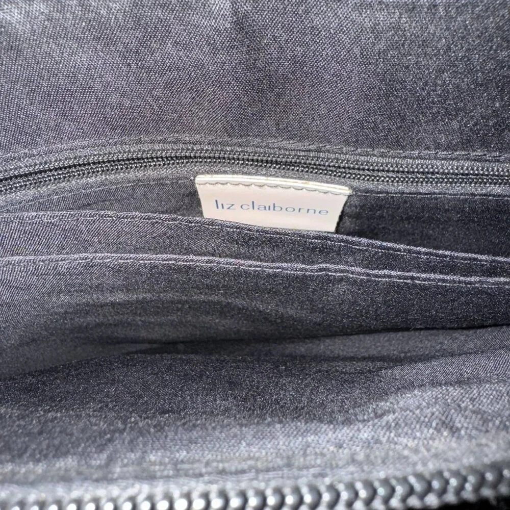 Liz Claiborne Tote Bag Womens Large Black Faux Croc Embossed Purse Satchel Work - Picture 8 of 10